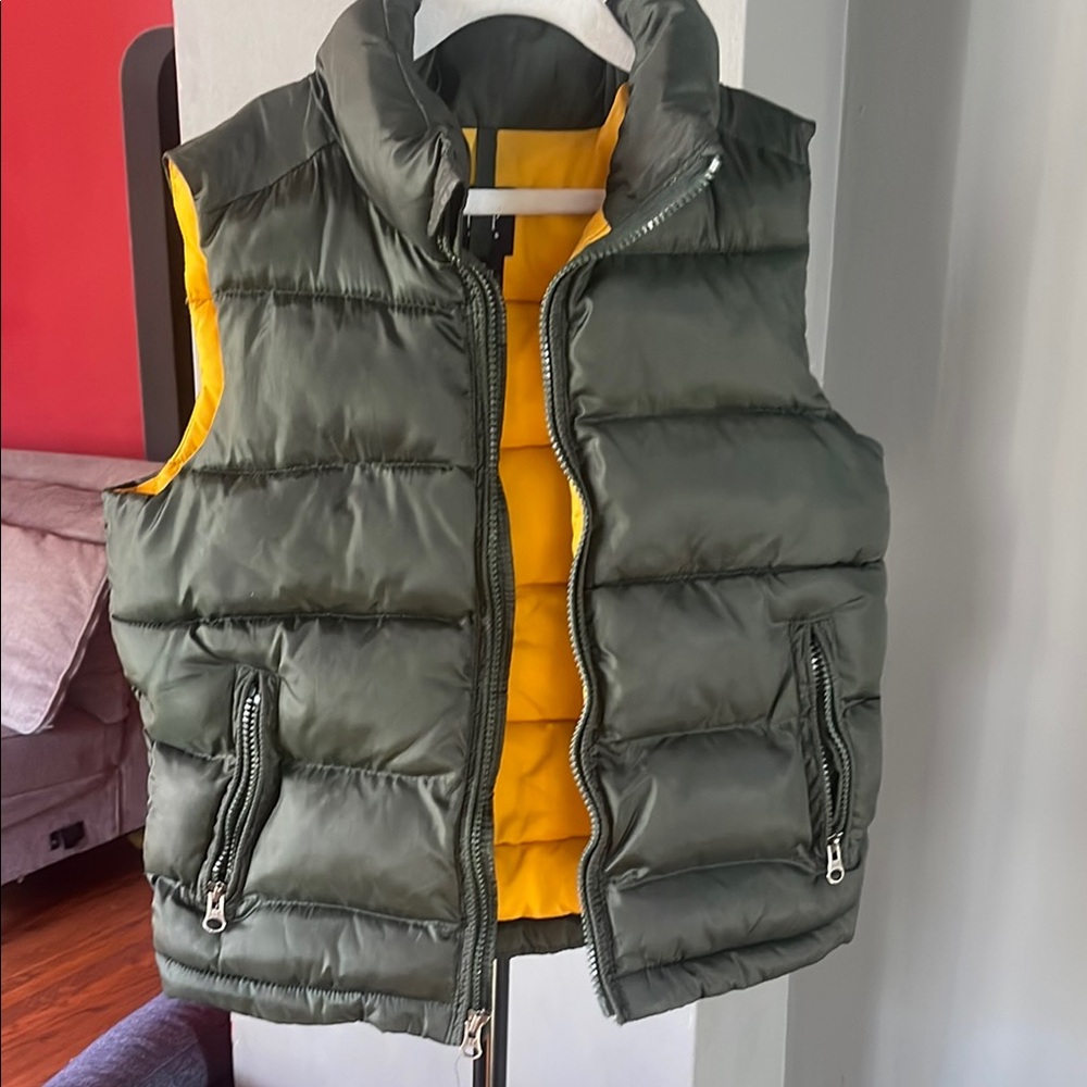 Green Puffer Vest with Yellow Lining